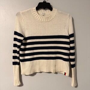 KULE The Teva Striped Crew Neck Oversize Sweater Cream Navy Blue Cotton Women XS